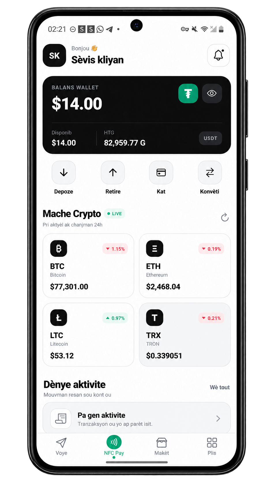 Aplikasyon 4Poch Wallet sou yon telefòn