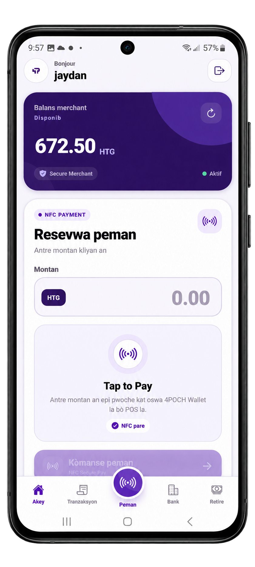 Tèminal peman NFC 4Poch pou machann