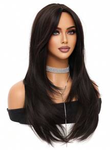 Perruque Longue Droite Brun Foncé Naturel - Image 2